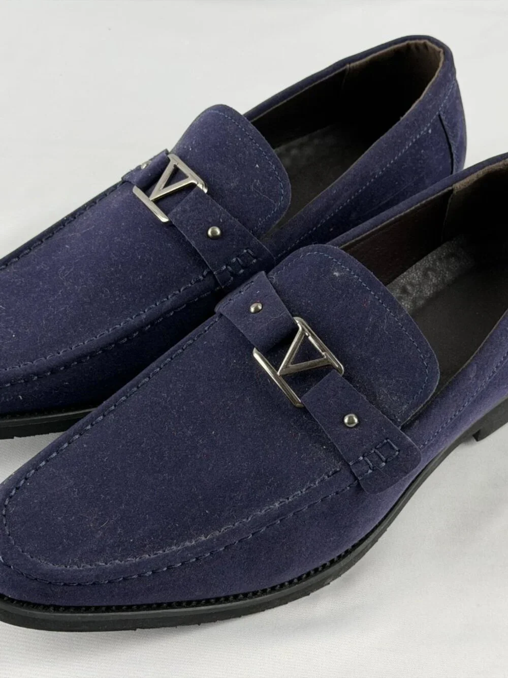 Men's Blue Suede Metal Buckle Slip-On Dress Loafers Shoes Size 44 US 10.5-11